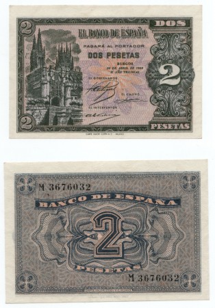 85 eur  2 pesetas 1938 plancha